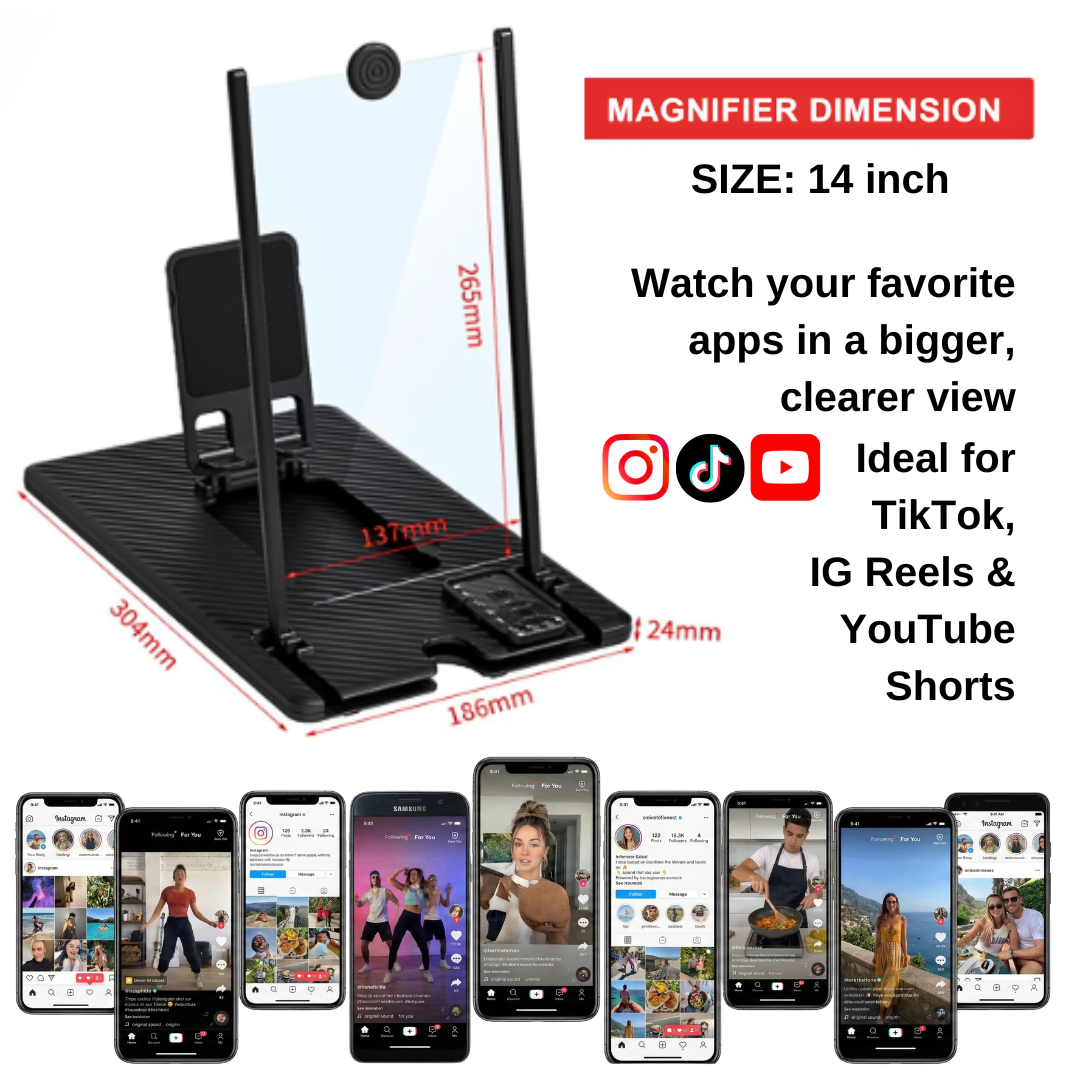 Vertical Phone Screen Amplifier with Bluetooth Remote