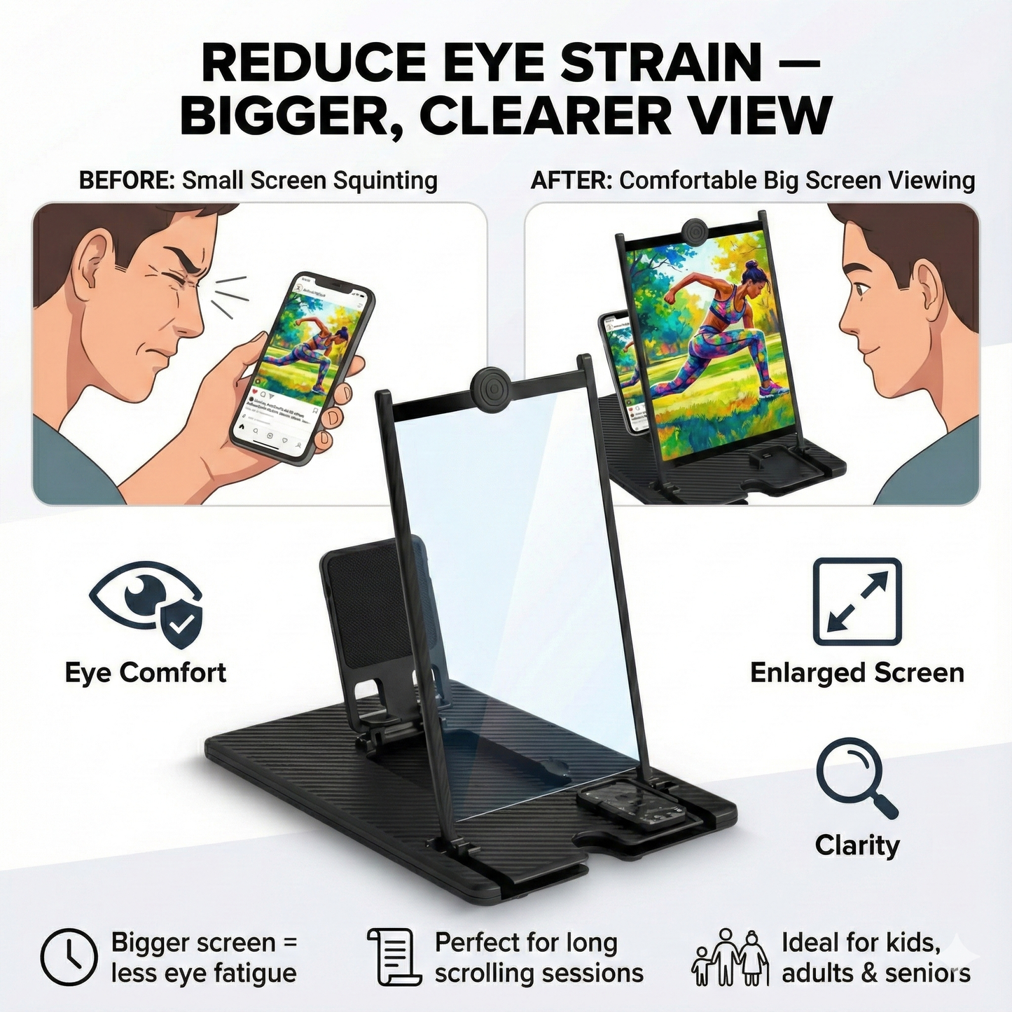 Vertical Phone Screen Amplifier with Bluetooth Remote